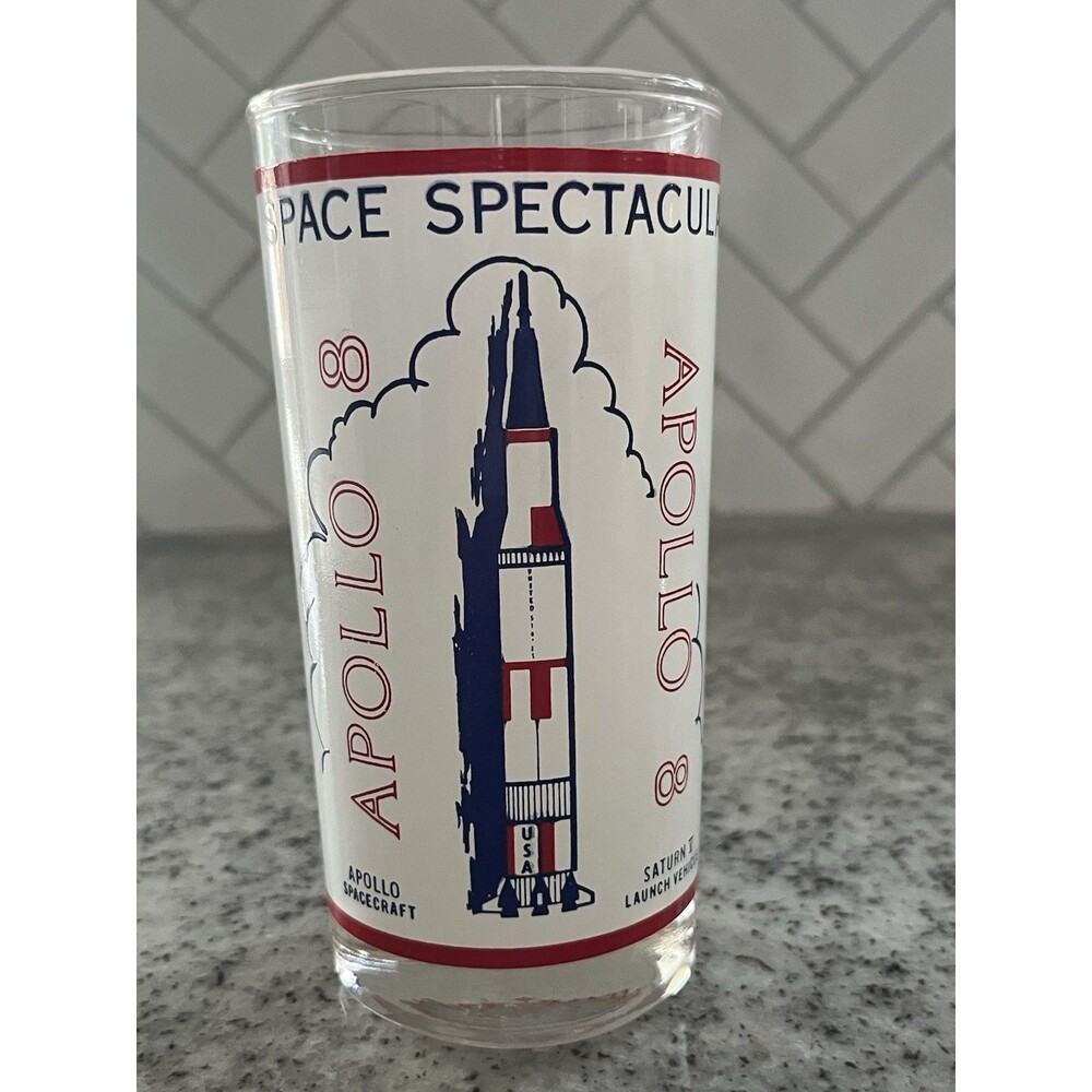 Vintage Apollo 8 Space Spectacular 1968 Saturn V NASA Moon Drinking Glass